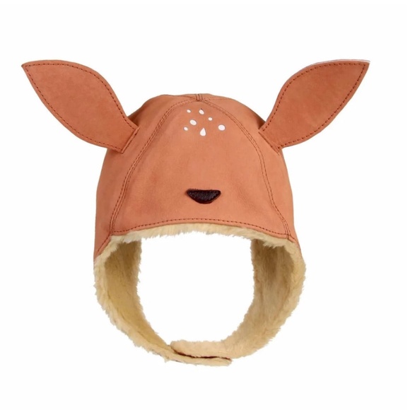 NWT Anthropologie Donsje Kids KAPI Winter Leather Hat Size SMALL Deer 3 6 9 12 m